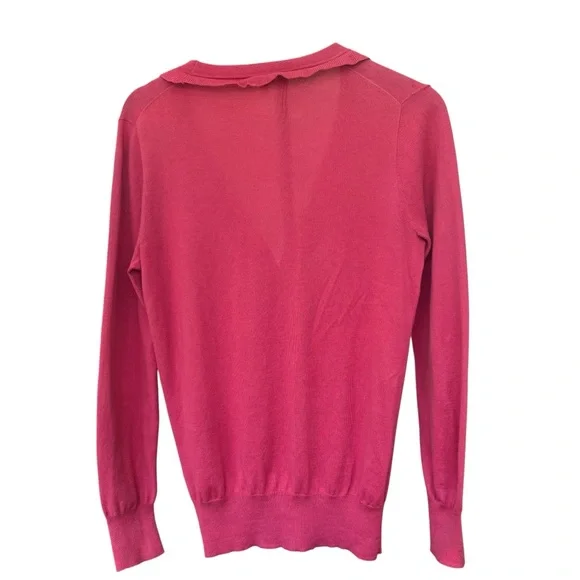 J. Crew Pink Ruffle-Trim V-Neck Cardigan Sweater Women’s M - Picture 4 of 8